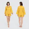 Conjunto de Pijama de Dos Piezas para Mujer de Comercio Exterior Otoño Manga Larga Shorts para Mujer Jacquard de Alta Gama Transfronterizo Conjunto de Ropa de Casa Suelto para Mujer