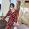 Vestido Juvenil com Estampa Floral Afinando a Cintura, Estilo Maduro, Novo Outono 2026 Vestido Longo Feminino Estilo Francês 4681