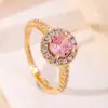 Productos Nuevos Transfronterizos Europeos y Americanos Chapado en Cobre Dorado/Platino Incrustaciones de Micro Zirconia Cúbica Colorida Fila de Diamantes Anillo Abierto de Moda para Mujer DIY