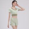 Traje Deportivo de Fitness para Mujer en Verano con Almohadilla en el Pecho, Top de Manga Corta de Secado Rápido, Cuerda para Saltar, Ropa Popular para Correr, Pilates, Yoga