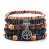 Comercio exterior venta caliente estilo retro aleación árbol de la vida pulsera Amazon diy hombre cuentas de madera cáscara de coco pulsera con cuentas
