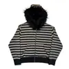 Producto Nuevo de Comercio Exterior 2026: Sudadera con capucha de felpa estampada dividida con cremallera y patchwork, estilo BF High Street, ajuste holgado, chaqueta cálida