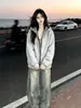 Sudadera con capucha y cremallera de color liso, estilo retro, moderna, de nicho, con personalidad, forro de dos piezas, para mujer, nuevo top casual de otoño/invierno