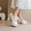 Sandalias de Punta de Pez con Lazo Lateral Nuevos Zapatos Europeos y Americanos para Mujer Tacones Gruesos Altos Tallas Grandes Zapatos de Comercio Exterior