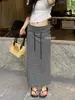 Falda Larga de Rayas de Color Contrastante para Mujer, con Cordón, de Cintura Alta, Fluida, Falda de Línea A Única y Elegante para Verano, que se Ajusta a la Cadera