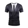 Estilo Novo de Verão 3D Europeu e Americano Manga Curta Roupa Formal Masculina Falso Duas Peças Estampado Digital Criativo Camiseta de Presente
