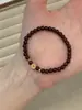 Pulseira Moeda de Prata Esterlina S925 com Granada Natural para Mulheres, Design de Nicho, Simples e Auspiciosa, Joia de Ano de Nascimento