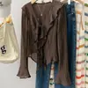 2026 Nova Primavera Estilo Coreano Solta Versátil Camisa Cardigã Senso de Design Babado Sino Manga Longa Camisa Mulheres