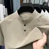 Camiseta Masculina de Manga Curta Estilo Novo de Verão para Homens de Meia-Idade e Idosos Casual de Negócios Cor Sólida Seda de Gelo Fresca Secagem Rápida Camiseta Masculina