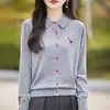 25 Nuevos Modelos de Primavera de Cárdigans de Punto con Cuello Polo de Lana Fina con Diseño de Bordado de Diamantes y Puños con Abertura para Mujer