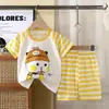 Conjunto Infantil de Manga Curta Algodão Puro Verão Bebê Menino Roupa de Casa Roupas Meninas Pijama Camiseta Roupa Infantil Atacado