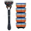 Aparelho de Barbear Manual Masculino de Cinco Camadas, Multicamada Dupla Face em Aço Inoxidável com Cabeça de Lâmina Laranja Perfurada e Cabo de Metal Fosco