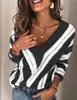Plataforma otoño e invierno nuevo transfronterizo caliente estación independiente ebay Amazon wish suéter de rayas con cuello en V suéter