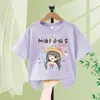 Pulôver Infantil de Gola Redonda Camiseta Confortável e Respirável para Meninas Tops Camiseta de Manga Curta Verão Novo Estilo para Crianças Médias e Grandes