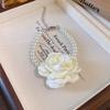 Collar de traje de perlas con flores de tela, elegante y francés, con cadena de clavícula y cuentas, collar nuevo y sencillo para mujer