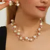 Moda Europeia e Americana Conjunto de Colar e Brincos de Liga de Metal com Pérolas Artificiais Acessórios de Joias para Mulheres Acessórios de Joias para Casamento