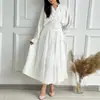 Verano 2026 Nueva Ropa para Mujer Transfronteriza Europea y Americana Vestido Delgado Elegante Color Sólido Abotonado Ceñido a la Cintura Vestido Largo
