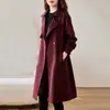 Casaco Trench Elegante Feminino Angorá Vermelho 2026 Nova Coleção Primavera/Outono Slim Fit Cintura Marcada Comprimento Médio