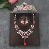 Conjunto de Três Peças Tiara de Coroa Coroa de Rainha com Strass Vintage Colar Brincos Conjunto de Joias de Luxo para Vestido de Noiva e Festa