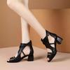 Sandalias Romanas de Cuero Genuino Suave Jinbukang Verano Nueva Llegada Tacón Grueso Pies Altos Zapatos Romanos de Mujer Sandalias Ahuecadas de Boca de Pescado