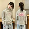 Camiseta Térmica de Forro Polar para Niñas Otoño Invierno Cuello Semi-Alto Elegante Cálida Rayada Ropa Interior para Niños Medianos y Grandes Camiseta de Manga Larga