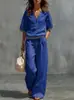 Primavera/Verano 2026 Conjunto de Dos Piezas Casual Cómodo de Lino con Cuello en V Nuevo para Mujer - Sitio Independiente de Amazon Transfronterizo Europeo y Americano