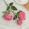 Flor de rosa artificial Princess Rose de tres cabezas para decoración de bodas, arreglo de escena con flores artificiales, pared de flores, arreglo floral, decoración suave y paisajismo.