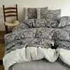 Juego de Cuatro Piezas con Borde de Encaje Vintage Clase A, Engrosado Otoño e Invierno, Fresco Juego de Ropa de Cama de Lino Floral