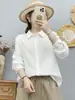 Camisa feminina de algodão com mangas compridas e camada dupla, qualidade de exportação, macia e amiga da pele, simples e versátil, corte solto