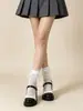 Meias ankle de renda com trama de bolinhas estilo princesa Lolita, meias de cano médio para meninas, atacado