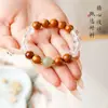Pulsera de Cuentas de Transferencia de Jade Hetian Natural para Niñas Pulsera de Cuentas de Cristal Blanco Grado 5A Pulsera de Cuentas de Madera Cuentas de Cocina Pulsera de Sándalo