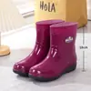 Botas de goma forradas color caqui para otoño e invierno, zapatos de agua de caña media y corta, botas de lluvia para mujer para exteriores, botas de lluvia sin cordones de altura media, botas de agua para limpieza