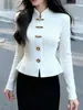 Suéter de punto de alta gama de un solo botón con cuello mao y manga larga para mujer a principios de otoño, con efecto adelgazante y ajuste ceñido, top de punto para llevar debajo
