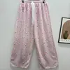 Calça de Pijama de Seda de Algodão para Mulheres, Estilo Fino para Primavera e Verão, Tamanho Grande, Caimento Solto, Calça de Perna Larga de Algodão Artificial, Pode Ser Usada Fora de Casa, Versátil, Cintura Alta, Leve