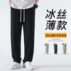 Pantalones Casuales de Seda de Hielo Finos y Sueltos de Verano para Hombre, Pantalones Deportivos Transpirables de Secado Rápido de Moda, Pantalones Largos de Pierna Ancha a la Moda para Hombre