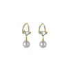 Brincos Pendentes de Pérola Exquisitos Elegantes de Luxo Leve Agulha de Prata com Diamantes Design Versátil Brincos de Orelha Femininos de Alta Gama Franceses