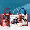 Impressão de personagens de ópera imitação de cânhamo costura bolsa estéreo filme laminado presente portátil saco de compras logotipo personalizável