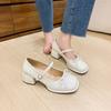 Sapatos Mary Jane de Bico Quadrado e Salto Alto Grosso com Laço Francês de Alta Qualidade 2025 Novo Estilo Sapatos Vermelhos Estilo Fada Camada Única para Usar com Saia