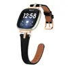 Adecuado para Fitbit versa4 correa de cuero con diamantes en forma de T versa3 correa de cuero delgada para cintura reloj inteligente