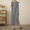 Vestido Retro a Cuadros para Mujer Nuevo de Verano sin Mangas con Abertura Falda Larga