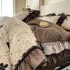 2025 Nuevo Estilo Retro Lino Cáñamo Crudo Encaje Juego de Cuatro Piezas Estilo Encaje Coreano Cama Sábanas de Cama Juego de Tres Piezas Listo para la Venta