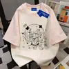 Camiseta Casual de Manga Corta con Estampado de Dibujos Animados y Parches de Estrellas de Verano para Mujer Marca de Moda Graffiti Versátil ins Pareja Top de Algodón Puro