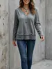 Nueva Ropa de Otoño/Invierno para Mujer 2026 Camiseta de Manga Larga Casual con Parches de Encaje en V para Mujer Sitio Web Independiente Europeo y Americano de Amazon