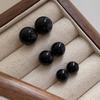 Pendientes de ágata negra en plata de ley s925 para mujer, estilo bloguero de Corea del Sur, con diseño de frijol negro redondo.