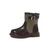 Botas altas estilo Martin de lona con patchwork de colores marrones para niñas, botas individuales estilo princesa, botas retro de estilo británico para niños a media pantorrilla