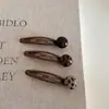 Pinza para el pelo con clip BB de perla y estampado de leopardo, pasador retro de gota de agua oscura para cabello roto, flequillo, pasador, accesorio para el pelo de chica popular