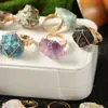 Anillo de Piedra Natural Envuelto en Alambre Piedra Cruda, Citrino Amarillo, Cuarzo Rosa, Anillo Ajustable de Piedra Cruda Amatista con Cristal Envuelto en Alambre DIY
