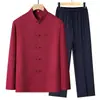 Traje Tang fino de primavera y otoño, conjunto de manga larga para hombre, atuendo de estilo chino para papás, ropa de verano, adecuado para hombres mayores, abuelos, para cumpleaños y banquetes de bodas