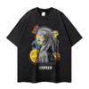 Camiseta masculina graffiti estilo americano High Street Trendy Brand Heavy-duty Washed Water T-shirt de meia manga com gola redonda solta para homens e mulheres transfronteiriços