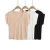 Cl2569-25 Estilo Coreano Original Relaxada Gola V Ombro Inclinado Ombro a Mostra Manga Curta Solta Puro Desejo Casual Versátil Camiseta